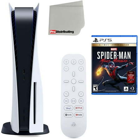 Sony Playstation 5 Disc Version (Sony PS5 Disc) with Media Remote, Marvel's Spider-Man: Miles Morales Ultimate Launch Edition and Microfiber Cleaning Cloth Bundle