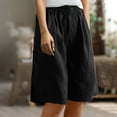 thumbnail image 2 of RYRJJ Cotton Linen Bermuda Shorts for Women Summer Casual Knee Lenght Shorts Button Elastic Waist Wide Leg Short with Pockets(Black,XXL), 2 of 6