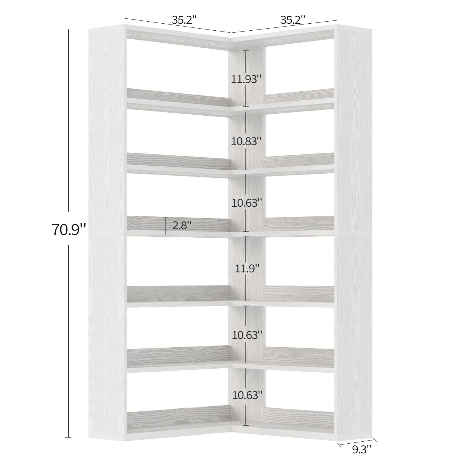 DreamCurship Industrial Corner Bookshelf, 71" Tall 6-Tier L-Shaped Bookcase with LED Lights, Rustic White Space-Saving Display Rack for Living Room, Bedroom