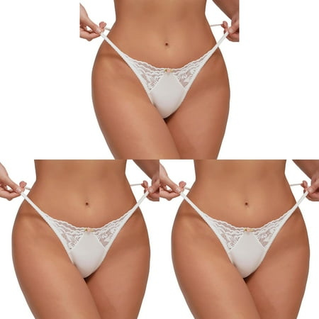 Bustier Splice G String Pants Lace Bikini Panties Pack Floral Decoration Solid Color Surprise Underwear Pack for Women Comfortable Pants Teenage ceangrtro White (3Packs) White (3Packs)