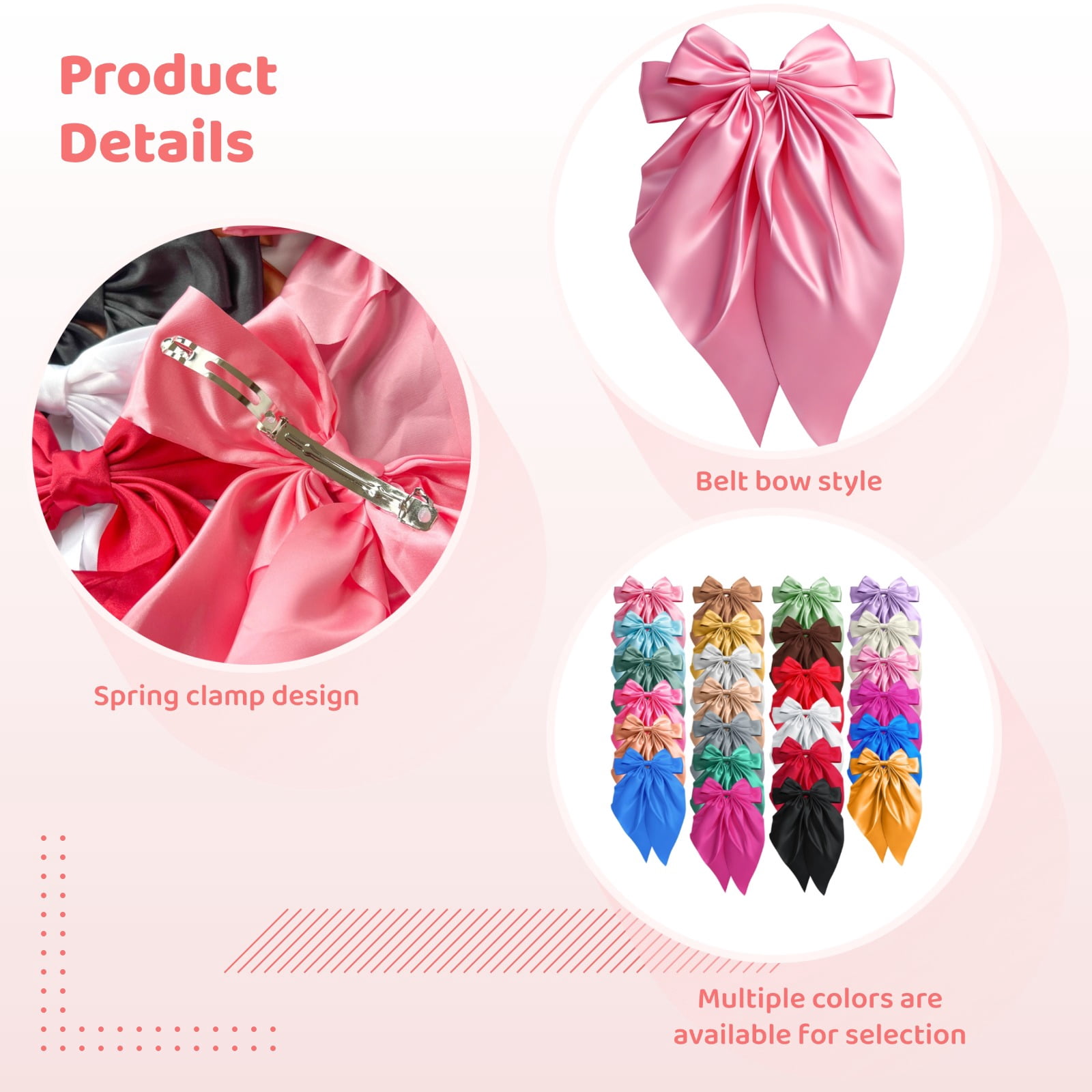 25 Pcs Satin Hair Bows, Silky Big Bow Hair Clips, Large Ribbon Bow Barrettes with Long Tails, Solid Color Clip Accessories for Women, Elegant Decorative Hairpieces for Daily Wear, Parties