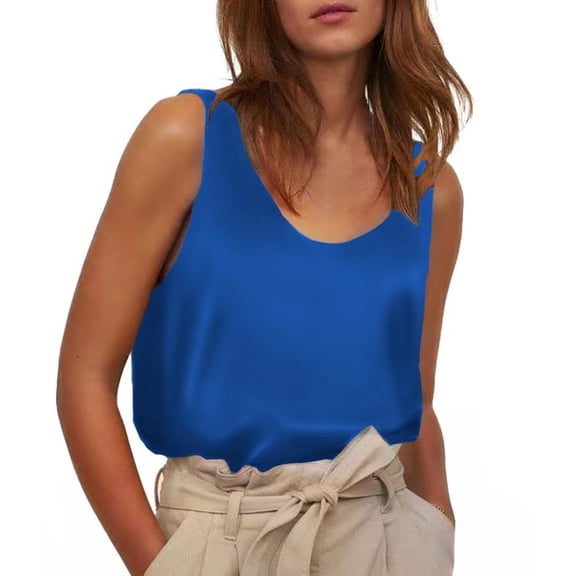 Tank Tops For Women Satin Sleeveless Top Round Neck Trade Color Ding Loose Vest Camisole Tops For Women
