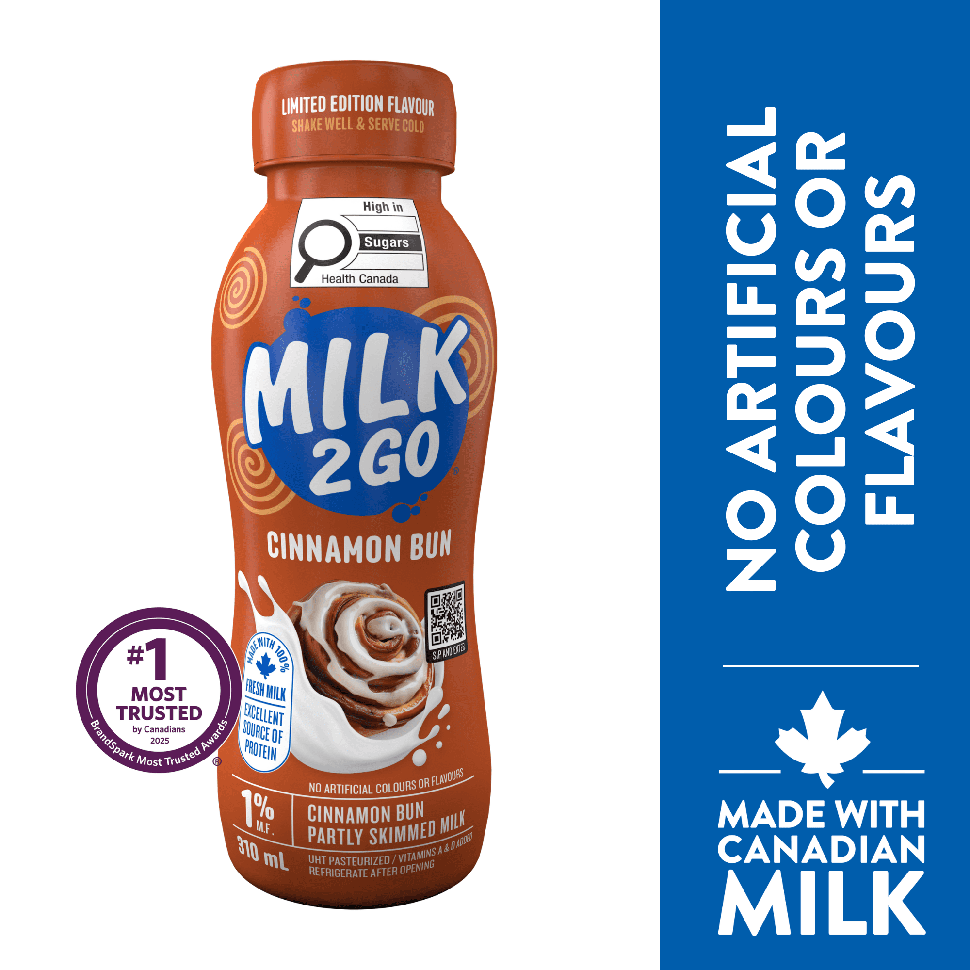Milk2Go 1% M.F. Cinnamon Bun Limited Edition Partly Skimmed Milk, 310 mL