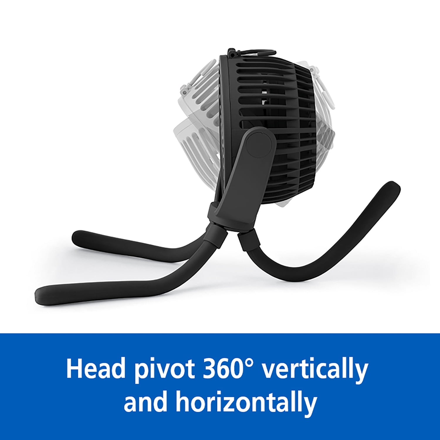 Mainstays 4" 3-speed Portable Rechargeable Fan, Flexible Tripod and Digital Display, Black, Model#FN1005NBK