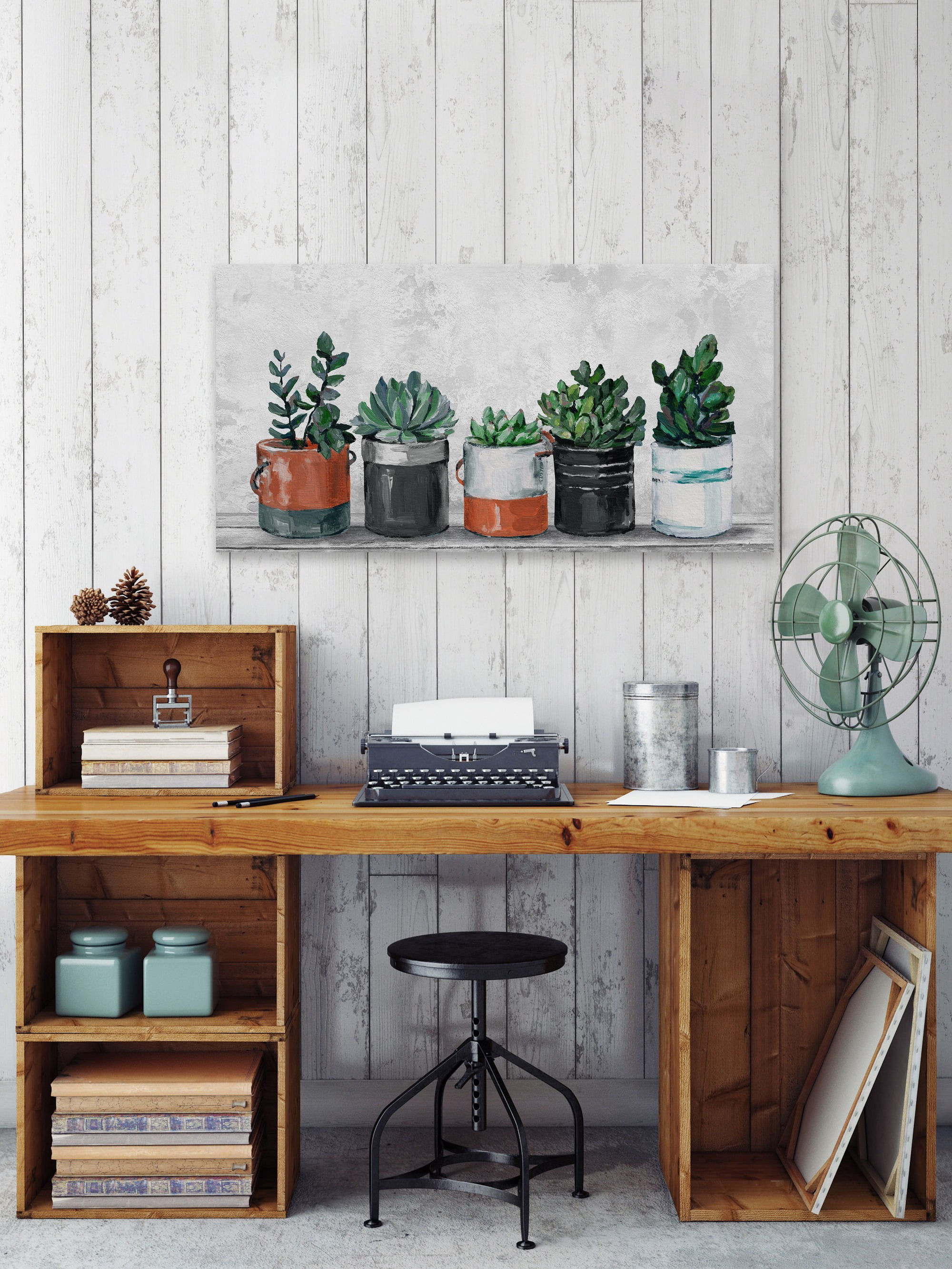 Marmont Hill Two-Toned Succulent Holders Canvas Wall Art, 18" x 36"