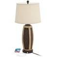 thumbnail image 3 of John Timberland Parker Rustic Farmhouse Table Lamps 28 1/2" Tall Set of 2 Hammered Bronze Wood with USB Charging Port Oatmeal Tapered Drum for Bedroom, 3 of 9
