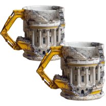 Someone Lied Demolition Mug, 3D Building Print Excavator Shaped Ceramic Coffee Mug, Funny Tea Mugs Milk Cup with Handle, Construction-Themed Sarcastic Gifts Decor for Office or Home (2Pcs)