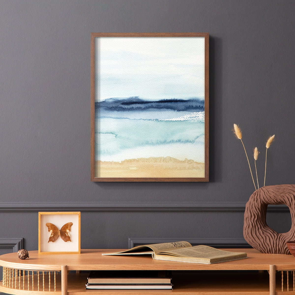 Watercolor Ocean Horizon II Framed Print in Brown Solid Wood 11 x 14 Framed Print