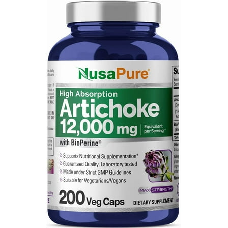 NusaPure Artichoke Extract 12000mg 200 Veggie caps (Non-GMO, Gluten Free, Extract 20:1)