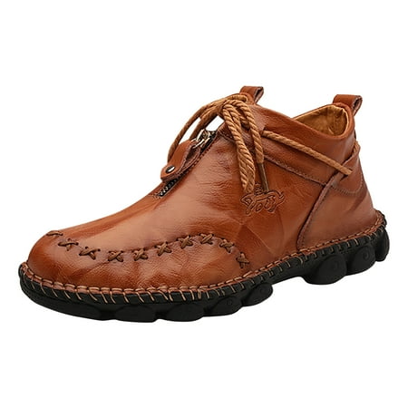 

Ediodpoh Men s British High Top Handmade Leather Shoes Korean Version Trend Large Round Toe Zipper Shoe Sneakers for Men Brown 7.5