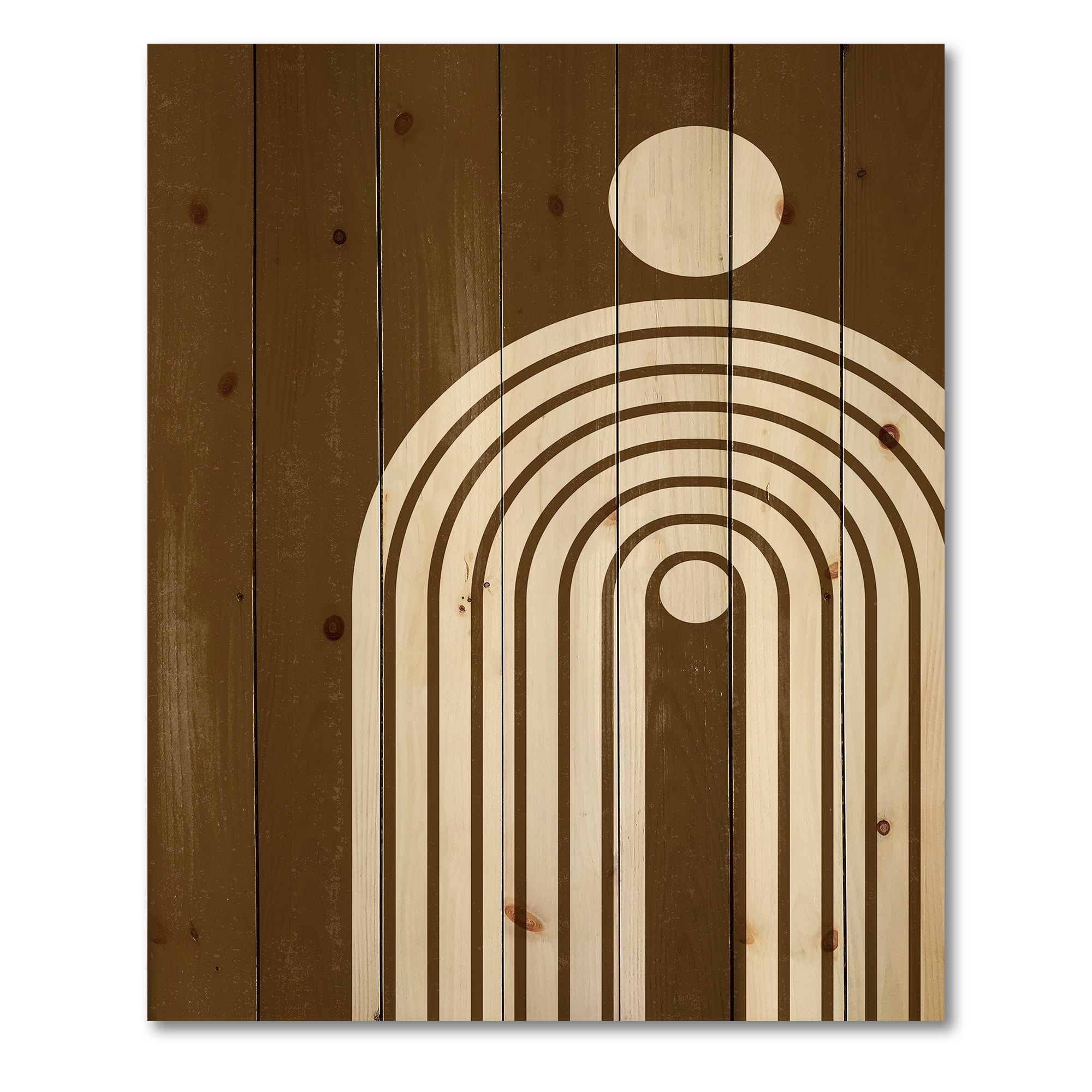 Designart 'Terracotta Minimalist Boho Rainbow With Sun' Modern Print on Natural Pine Wood