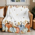 thumbnail image 4 of Fall Thanksgiving Throw Blankets, Orange Green Blue Pumpkins Retro Leaf Soft Fleece Blanket Decorative for Home Sofa Couch Chair Living Bedroom, 32x48 Inches, White, 4 of 8