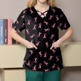 thumbnail image 5 of WTOBBY Women's Fashion Cross V-Neck Short Sleeve Work Overalls with Double Layer Pockets Printed Scrub Top, Functional Nursing Uniform Apparel Comfortable for Healthcare ,Black L, 5 of 5