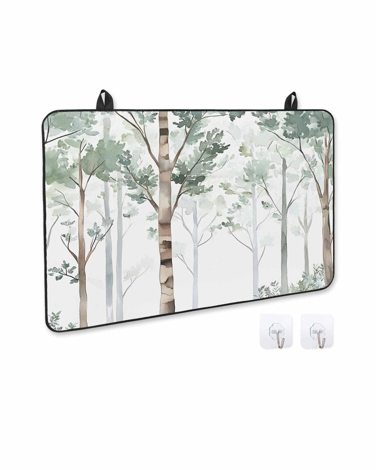 nqOlkjepod Large Induction Cooktop Protector Mat 24"x21", Watercolor Forest Green Stove Top Covers for Electric Stove, Vintage Branches Leaves Stove Burner Cover Mats, Glass Top Stove Cover