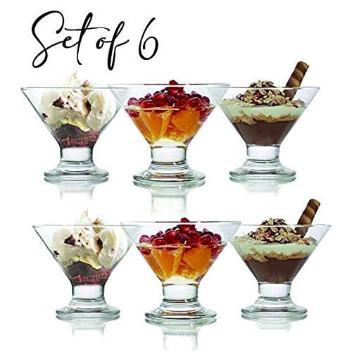 LAV Clear Glass Footed Ice Cream Dessert Bowls 7 Ounce Dessert Cups For Ices, Pudding, Fruit