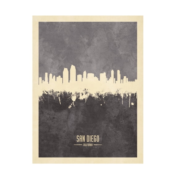 Michael Tompsett 'San Diego California Skyline Gray' Canvas Art