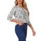 thumbnail image 4 of BLUSA BOHO INSPIRADA PARA MUJERES CON ESTAMPADO FLORAL Y CUELLO ATADO, MANGA 3/4, TOPS CASUALES XL GRIS, 4 of 6