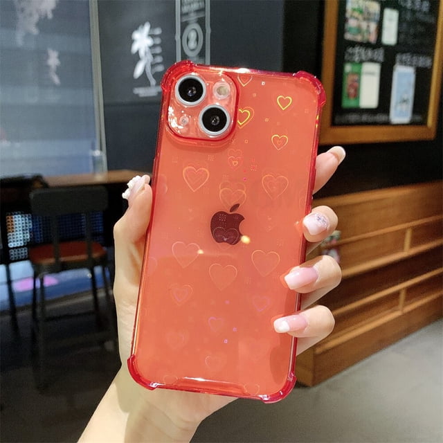 Funda holográfica reflectante de lujo con corazón de amor para iPhone 14 13 12 11 Pro Max Mini XS X XR 7 8 Plus SE 2, funda suave y transparente Tan Jianjun unisex
