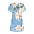 thumbnail image 4 of Summer Saving Wycnly Womens Dresses Loose Belt Vintage Floral Wrap Knee-Length Dresses with Pocket Summer Leaves Print Crewneck Short Sleeve Formal Midi Dress Blue XXL, 4 of 5