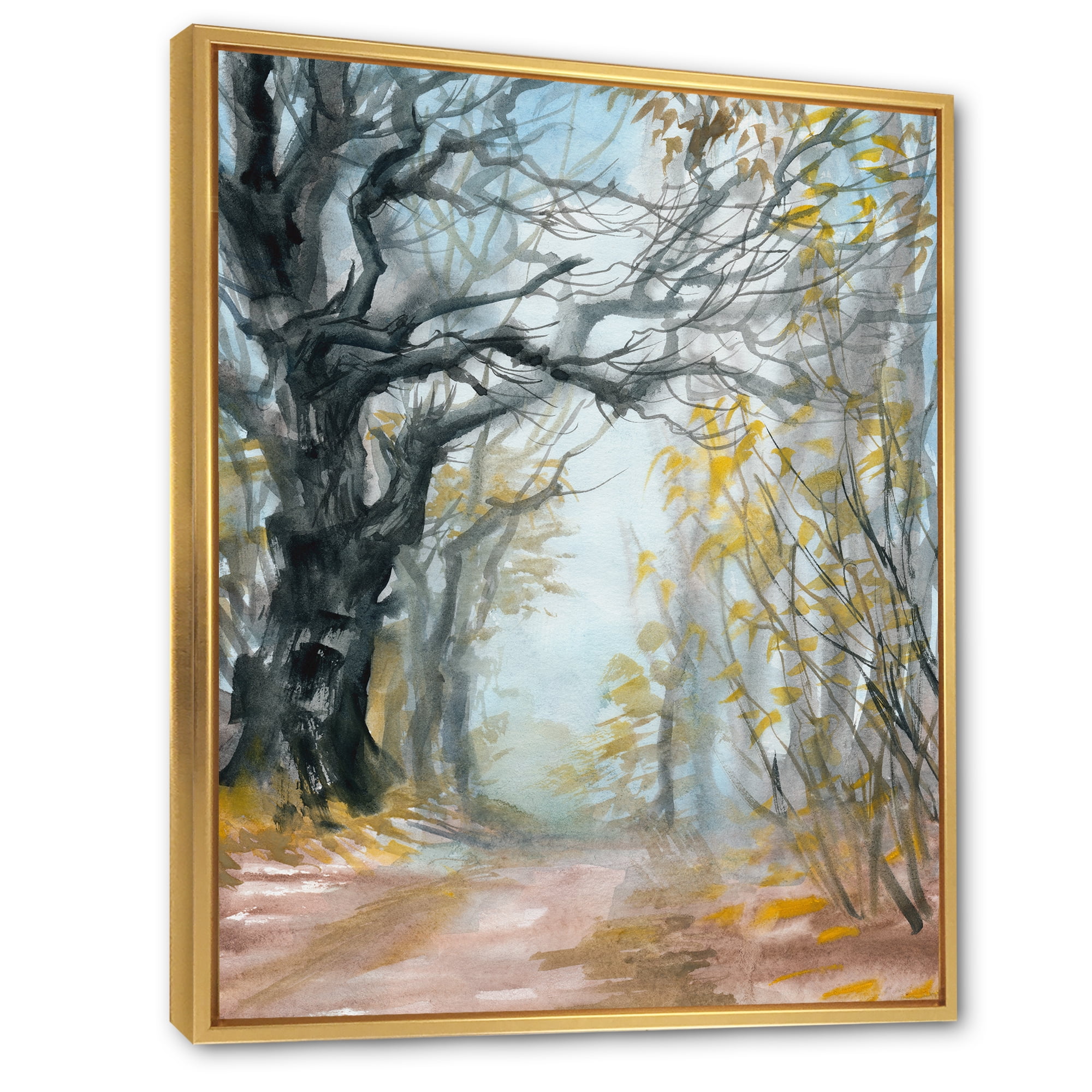 Designart 'Autumn in Misty Forest' Lake House Framed Canvas Wall Art Print