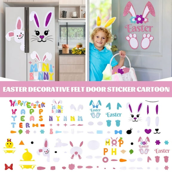 Easter Decorations, Easter Window Door Stickers, Cartoon Chicken English Stickers For Holiday Party DIY Wall Background Home Decor, Purple
