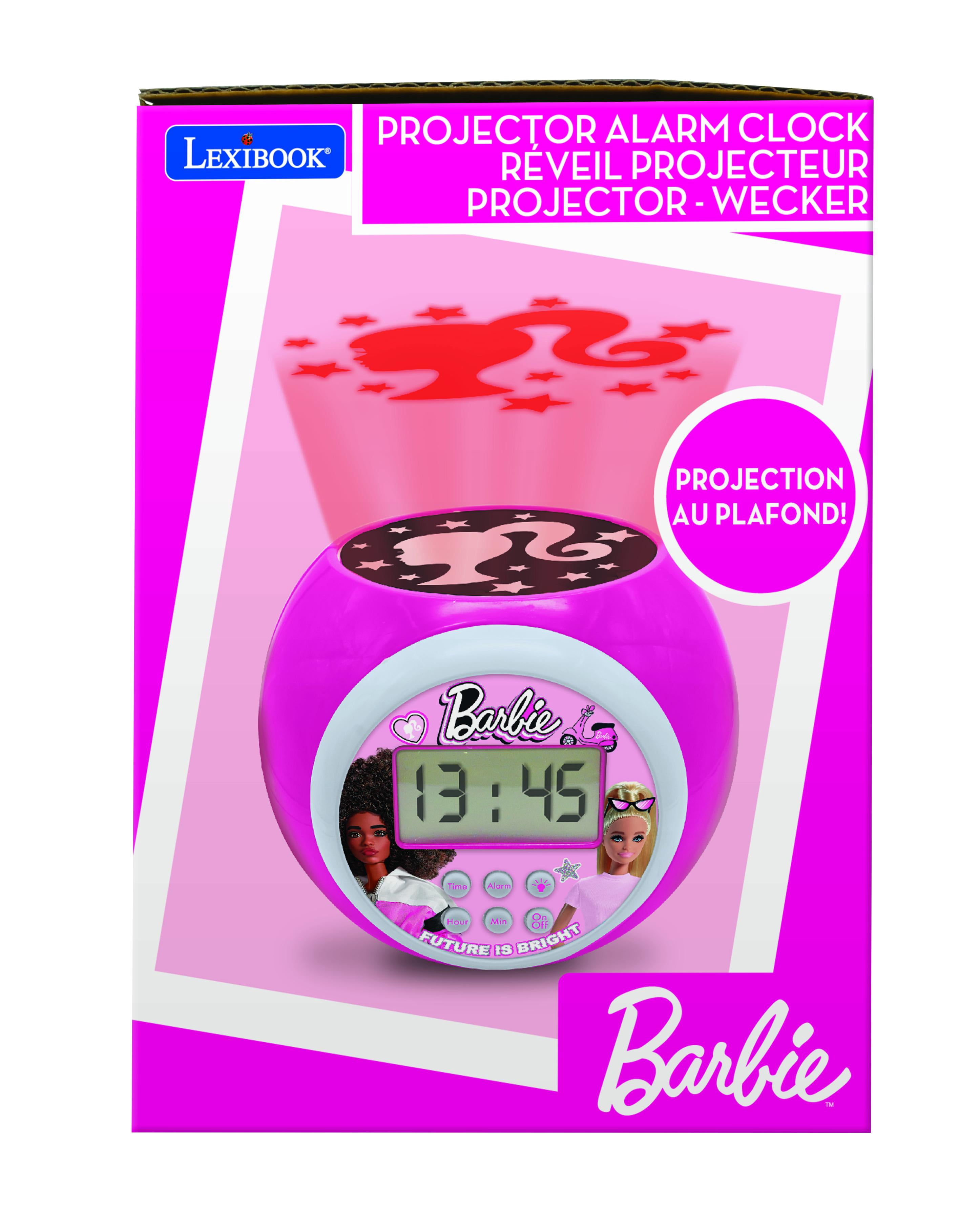 Lexibook, Barbie, Projector Alarm Clock with Alarm and Snooze Function, Night Light with Timer, LCD Screen, Battery Operated