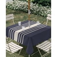 thumbnail image 2 of Outdoor Tablecloth with Umbrella Hole, Beige Striped Spillproof Waterproof Outdoor Table Cover, Midnight Blue Geometric Simple Retro Patio Tablecloths for Party/Garden/Picnic, Square 54"x54", 2 of 9