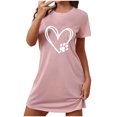 thumbnail image 2 of Sakmal Cozy Sleep Dress for Women Pink Ultra-Soft Loose Loungewear Short Sleeve Crew Neck Heart Print Short Nightgowns S-2XL, 2 of 5