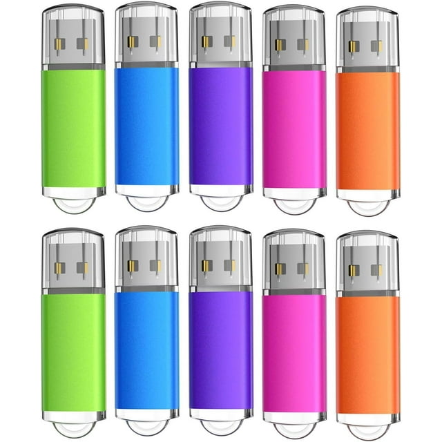 32 GB USB Memory Stick 10 Pack, Flash Drive USB Stick Bulk of 10Pcs 32 GB USB 2.0 Thumb Drives Jump Drive Disk Key for Fold Digital Date Storage Gift for Client, Mix-Colors