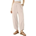 thumbnail image 2 of WULMLEO Barrel Pants Women Cotton Baggy Elastic Waist Loose Fit Cropped Palazzo Trousers Casual Lightweight Comfy Travel Outfits Khaki M, 2 of 5