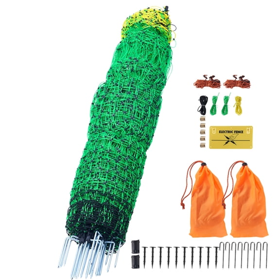 KFFKFF Electric Fence Netting, 50" H x 164' L, Livestock Mesh Fencing with Posts & Stakes, Portable Barrier for Goats, Sheep, Deer, Hogs, Dogs, Suitable for Backyards, Gardens, Farms, and Ranches