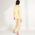 thumbnail image 6 of Women's Striped Satin Pajama Set with Long Sleeve Button Top and Cropped Pants - Large, Yellow, 6 of 7