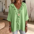 thumbnail image 2 of Setooff Solid Ruffle V Neck Loose Womens Tops, Lightweight Cotton Linen Blend 3/4 Length Sleeve Casual Trendy Womens Shirts, 2 of 7