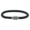 Arista Men's Black Leather Bracelet in Stainless Steel, 8.5"