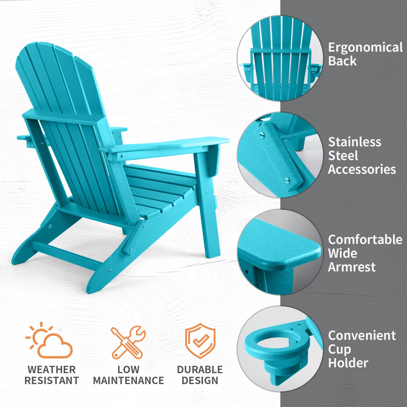FUNBERRY Folding Adirondack Chair Set of 6, All Weather HDPE Fire Pit Chairs with Cup Holder for Outdoor