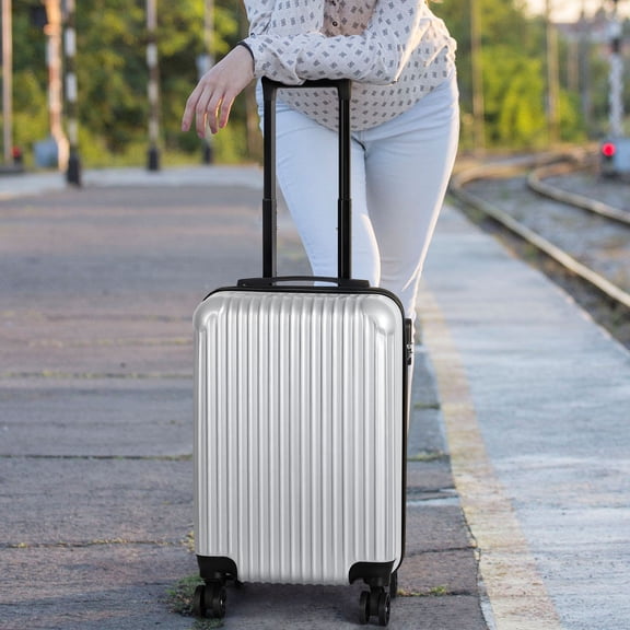 20 Inch Luggage Travel Suitcases Checked, Lightweight Hardside Carry-On Luggage Bag with Spinner Wheels And Password lock, Sliver