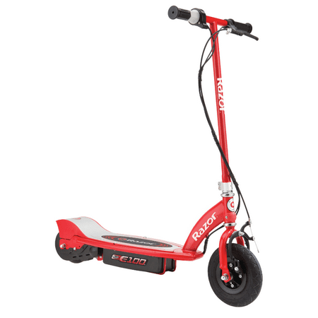 Razor E100 Electric Scooter - Red, for Kids Ages 8+ and up to 120 lbs, 8" Pneumatic Front Tire, 100W Chain Motor, Up to 10 mph & Up to 40 mins of Ride Time, 24V Sealed Lead-Acid Battery