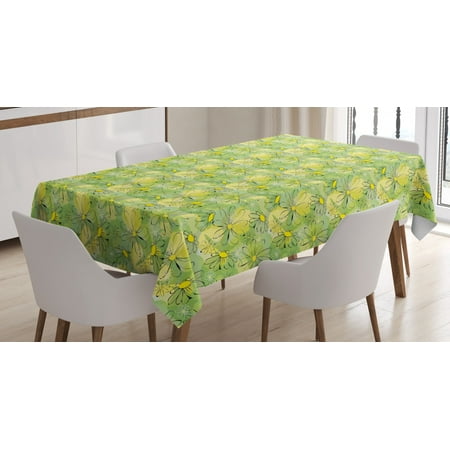 

Floral Tablecloth Doodle Nostalgic Branches Daisies on Green Toned Circles Background Rectangular Table Cover for Dining Room Kitchen 52 X 70 Inches Apple Green Yellow Black by Ambesonne