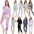 thumbnail image 2 of Ropa de hogar de otoño e invierno, traje de pantalón de manga larga con efecto tie-dye para mujer, pijama informal para mujer, 2 of 6