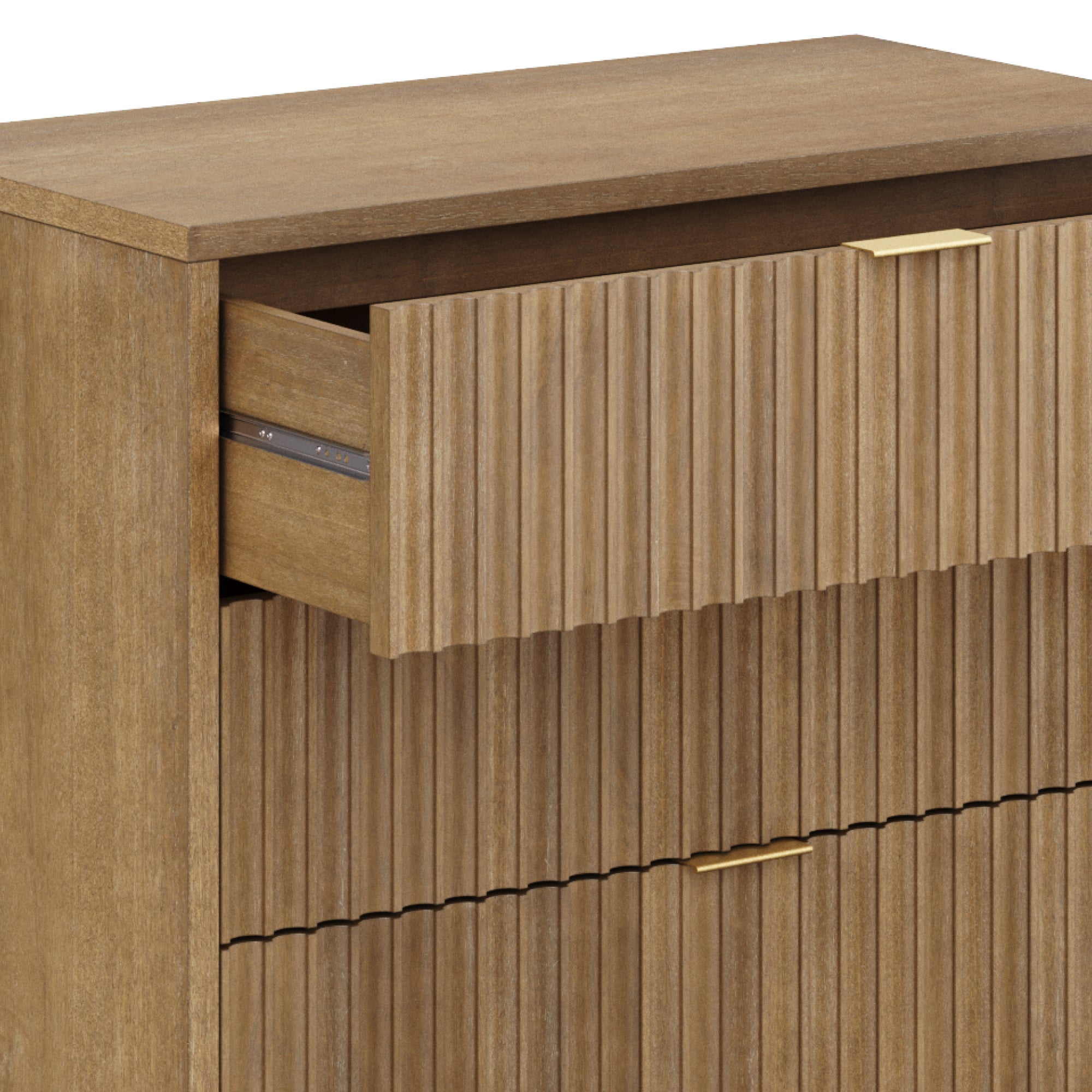 Nathan James Jasper Mid Century Modern 3-Drawer Dresser with Solid Wood Frame, Fluted Dresser for Nursery or Small Drawer for Bedroom, Light Brown