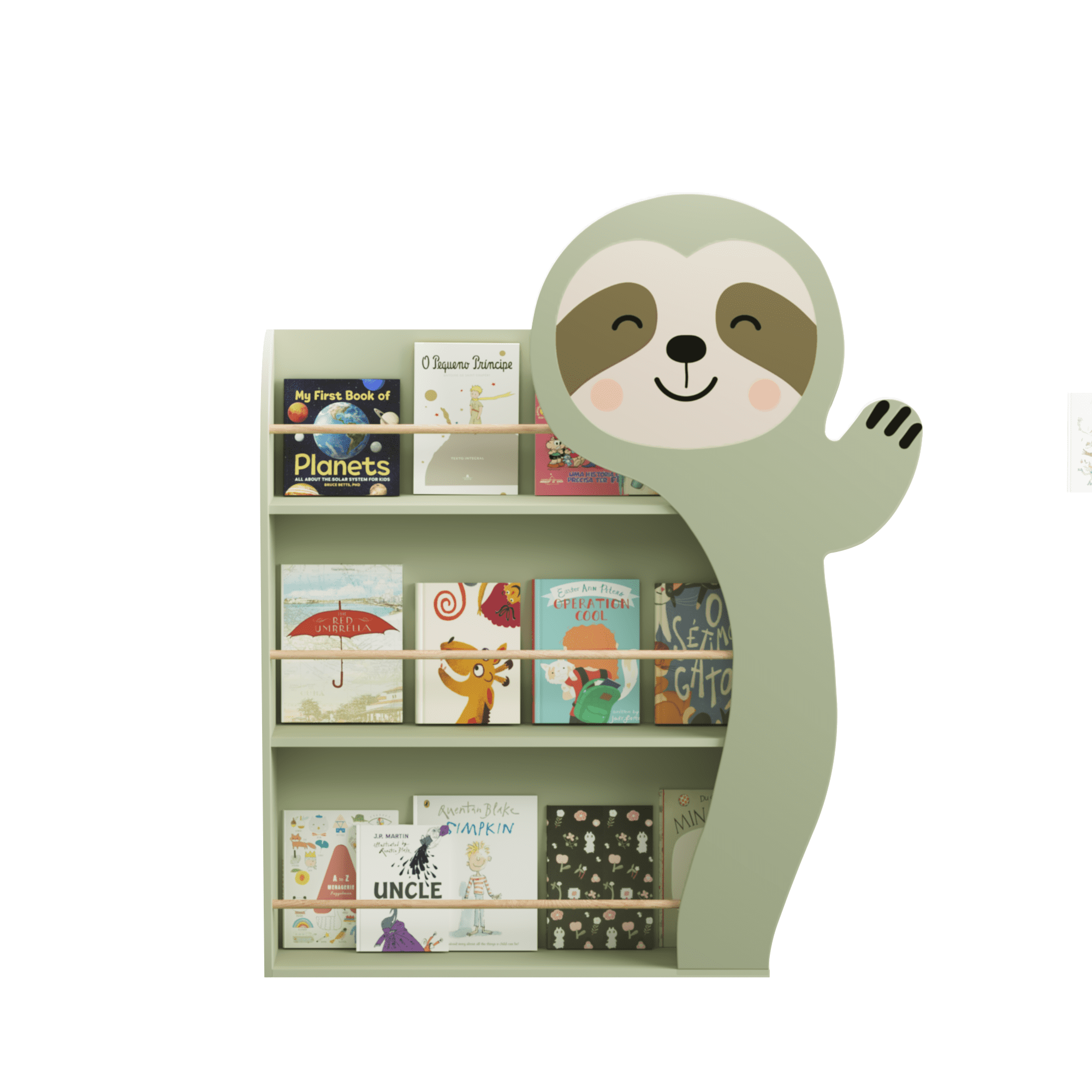 Kids Furniture Sloth Kids Bookshelf, Front-Facing Toddler Book Display Rack with 3 Tiers, Cute Animal Design, Wooden Nursery Bookshelf for Playroom, Bedroom & Reading Corner, Safe & Sturdy Storage O