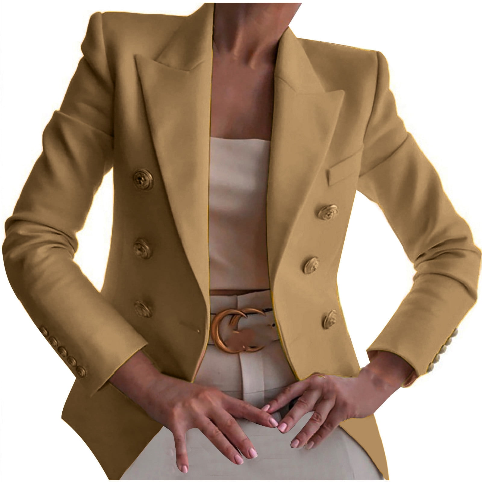 Womens Blazers for Work Professional Solid Color Double Breasted Blazer