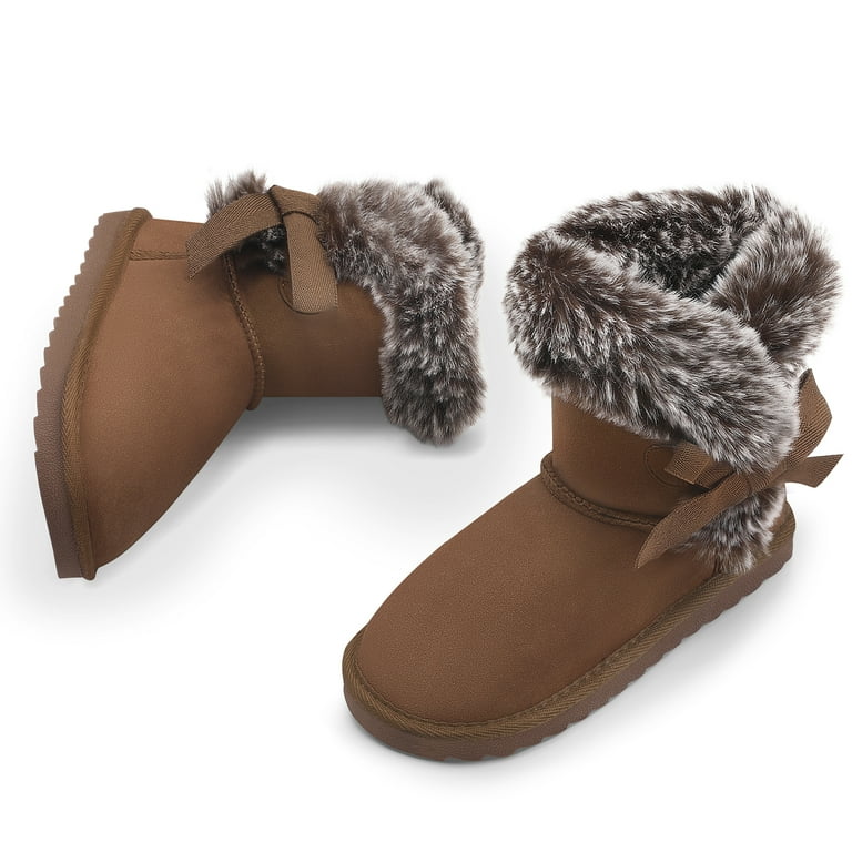 Kushyshoo Girls Kids Snow Boots for Warmth Dark Brown Non-Slip