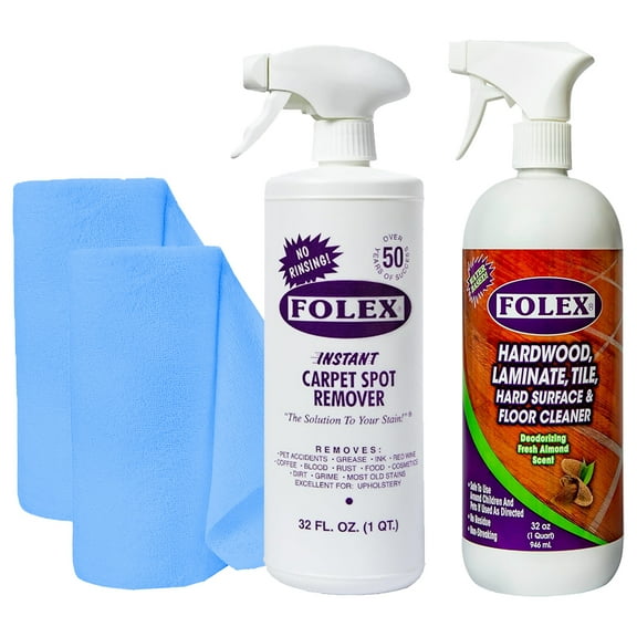 Folex Instant Carpet Spot Remover Carpet Cleaner and Hardwood, Laminate, Tile & Floor Cleaner with 2x Reusable Cleaning Cloth Bundle - 1 Pack