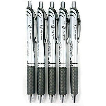 Pentel EnerGel Deluxe RTX Retractable Liquid Gel Pen,0.5mm, Fine Line, Needle Tip, Black Ink-Value set of 5
