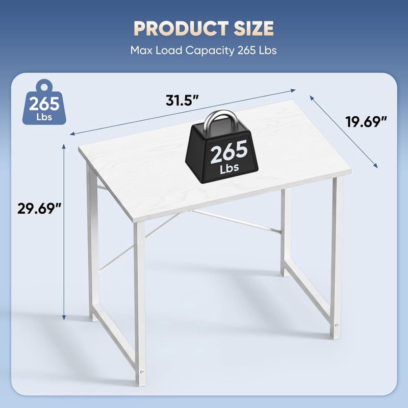 Kelno 31" Computer Desk Gaming Table Home Office Writing Study Workstation with Sturdy Metal Frame, Pure White