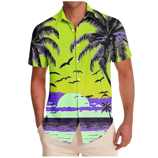 Mens Casual Manga Corta Botón Abajo Camisas Impresas Botón de Bolsillo Turndown Collar Blusa para Verano Al Aire Libre Casual Diario
