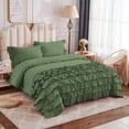 thumbnail image 2 of DNG Creations 3 Piece Vintage Ruffle Duvet Cover 100% Egyptian Cotton, 800 Threads Count - With Zipper & Corner Ties ( Oversized Queen - Solid Moss ), 2 of 7