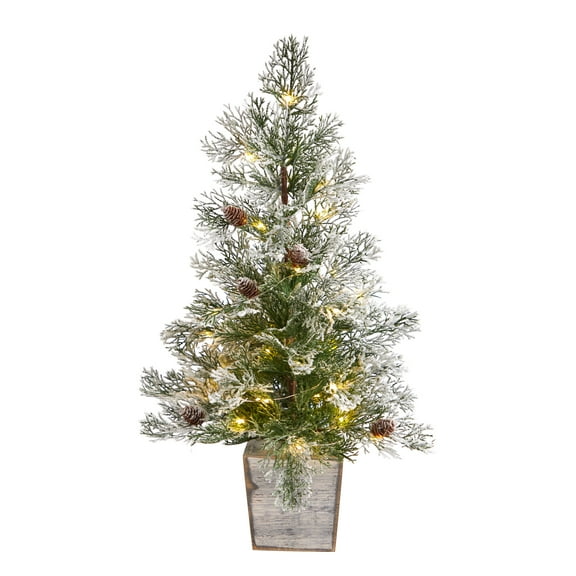 24" Artificial Pine Artificial Trees in Natural Concrete Pot , by Nearly Natural