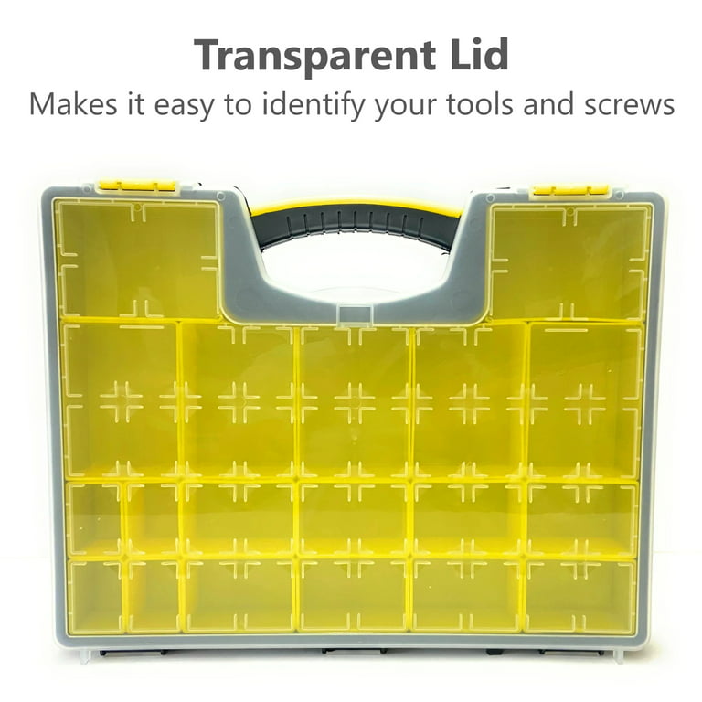Hardware Box Storage,Small Parts Organizer,Portable Storage Case with  Secure Locks Removable Dividers Parts Tool Organizer for Screws,Nuts